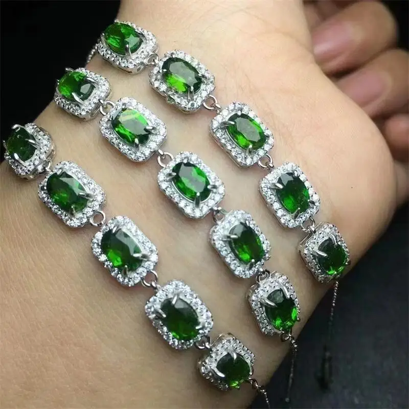 

S925 Natural Diopside Facet Bracelet Women Reiki Healing Fengshui Strand Jewelry For Female Holiday Gift 1PCS