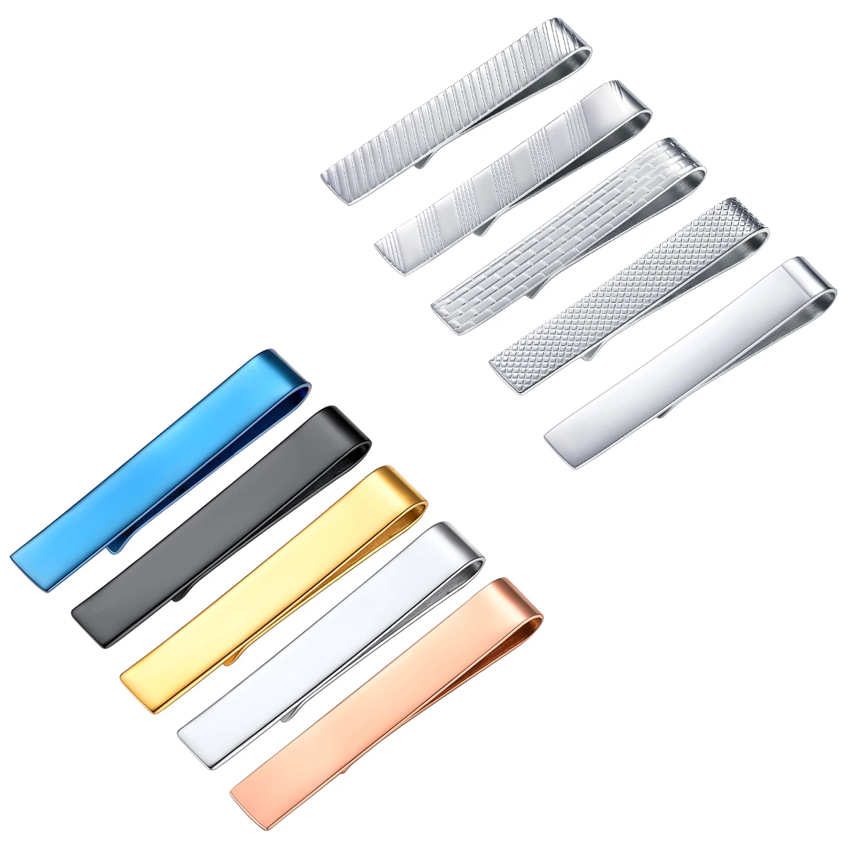 

U7 Stainless Steel 5pcs/set Tie Clips for Men Flat Clip Silver Color Mix Color Necktie Gift for Him Daily Jewelry Set