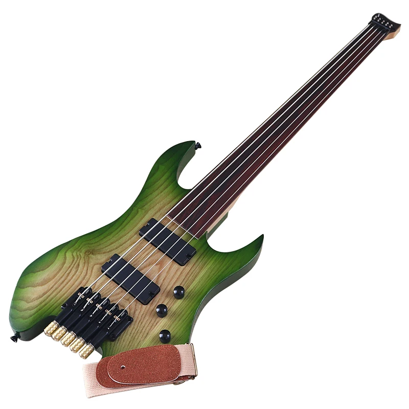 Electric Bass Guitar with Matte Finish Headless Bass Solid Ashwood Body 5 Strings