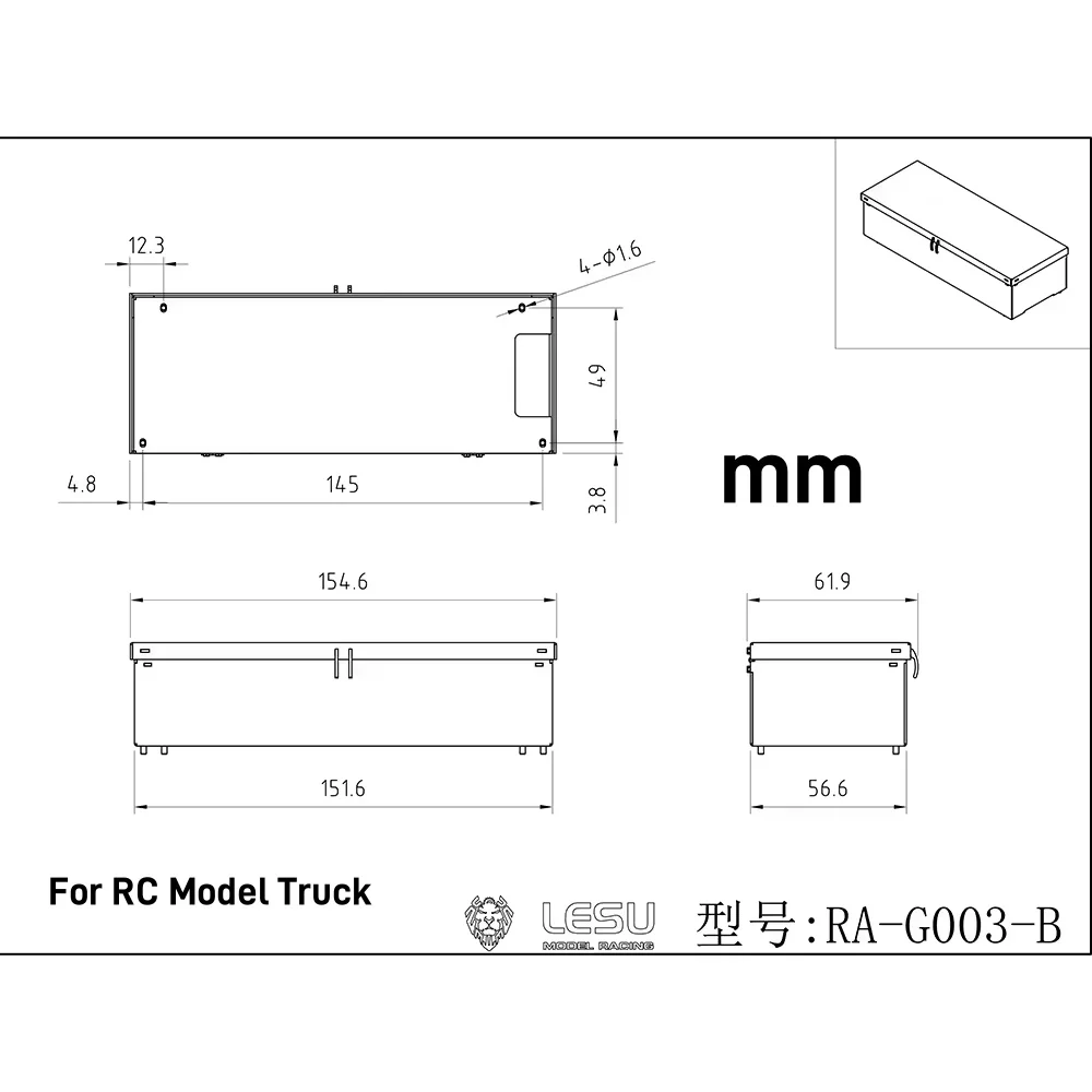 1/14th Scale Tool Box LESU Metal Battery Box Toolbox Toolkit for 1/10 RC Off-road Vehicles 4*4 RAVE-UM406 DIY Model Accessory