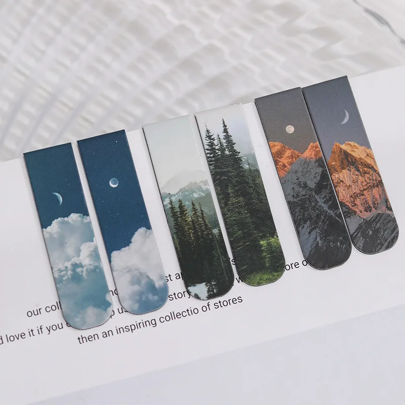 2Pcs Landscape Magnetic Bookmark Hazy Fantasy Series Landscape Cloud Simple Literary Pattern Bookmark Refrigerator Stickers