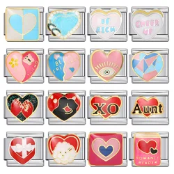 Cute Romantic Colorful Glaze Heart Gifts Books Italian Charm Link Fit 9mm Stainless Steel Bracelets Making DIY Beads Jewelry