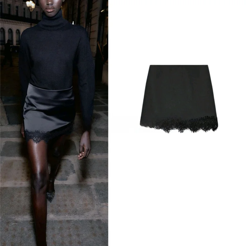 

Winter New Women's High Waist Silk Satin Ruffle Hem ort Skirt Pants Design Simple Sle Ci Commute A-Line Loose Fit