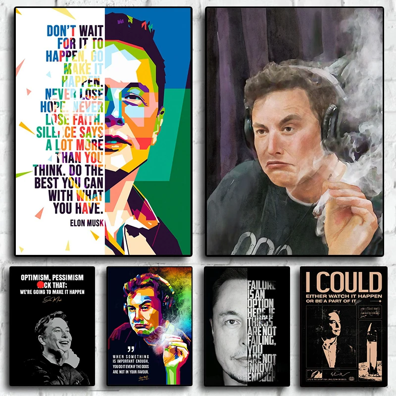 Graffiti Elon Musk Smoking Entrepreneur Inspirational Quotes Poster Canvas Painting Wall Art Pictures Home Office Decor Gift