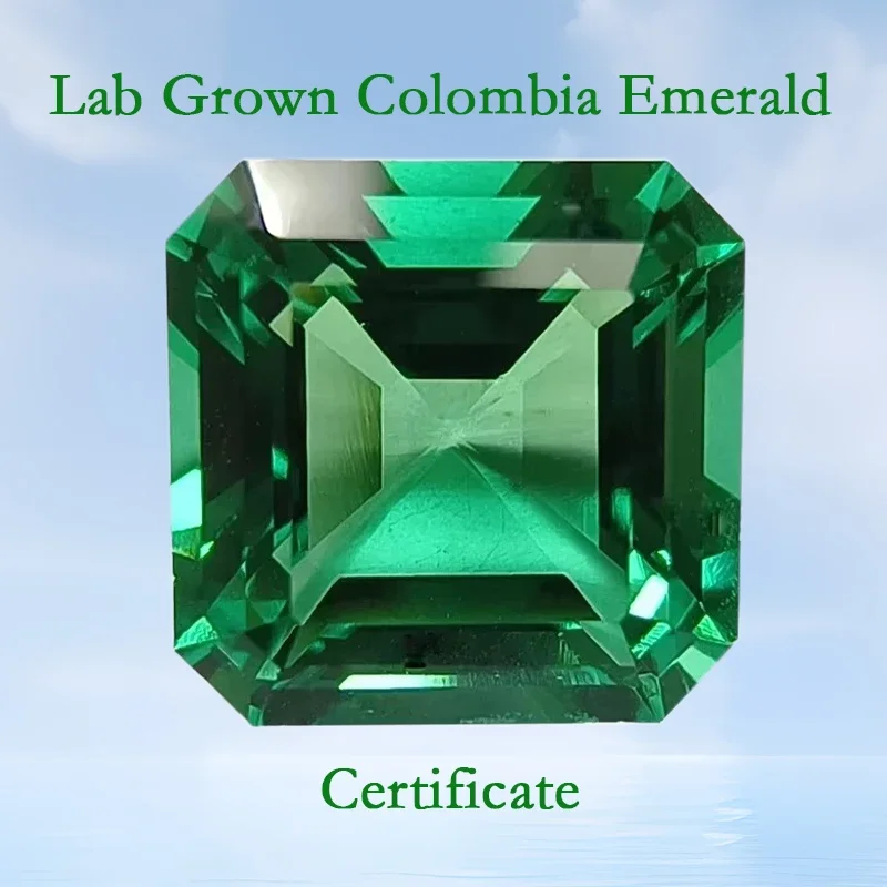 

Top Lab Grown Colombia Emerald Asscher Cut Hand Cutting Hydrothermal Emeralds for DIY Jewelry Making Selectable AGL Certificate