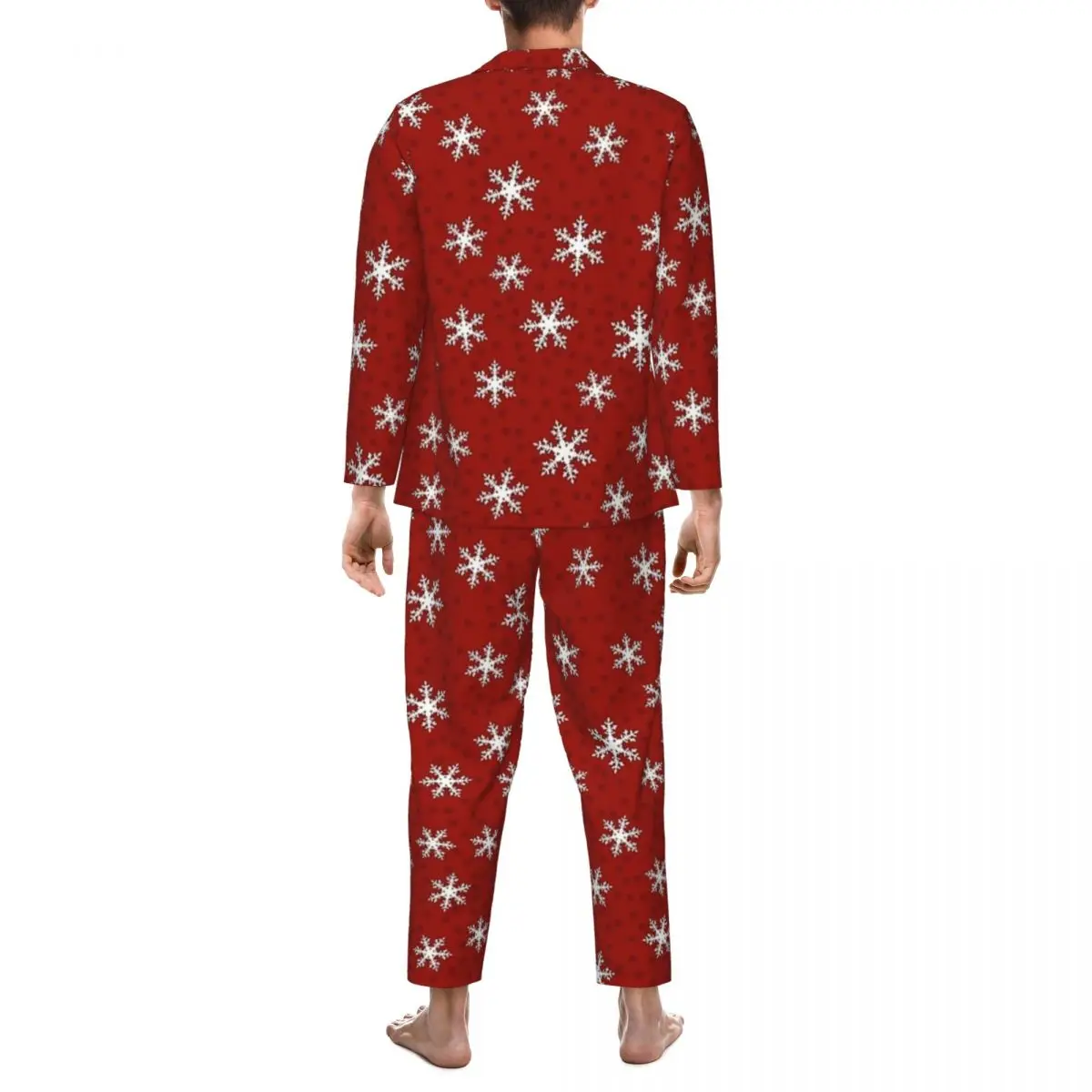 Feliz natal conjunto de pijama primavera floco de neve vermelho quente quarto pijamas masculino 2 peça vintage oversized nightwear presente aniversário