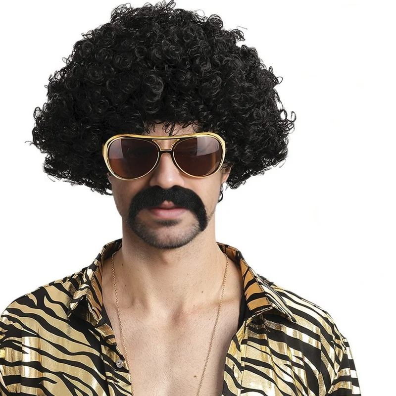 วิกผมสังเคราะห์แบบหยิกฟู หมวกคลุมผมสำหรับผู้ชาย สไตล์แอฟริกัน วิกผมปลอมสำหรับดิสโก้ ฮิปปี้ ร็อค ปาร์ตี้ ฮาโลวีน คอสเพลย์