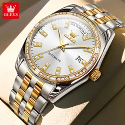 OLEVS 9802 Luxury Diamond Automatic Watch For Men Week Calendar Display Mechanical Wristwatch Waterproof Top Brand Man Watches