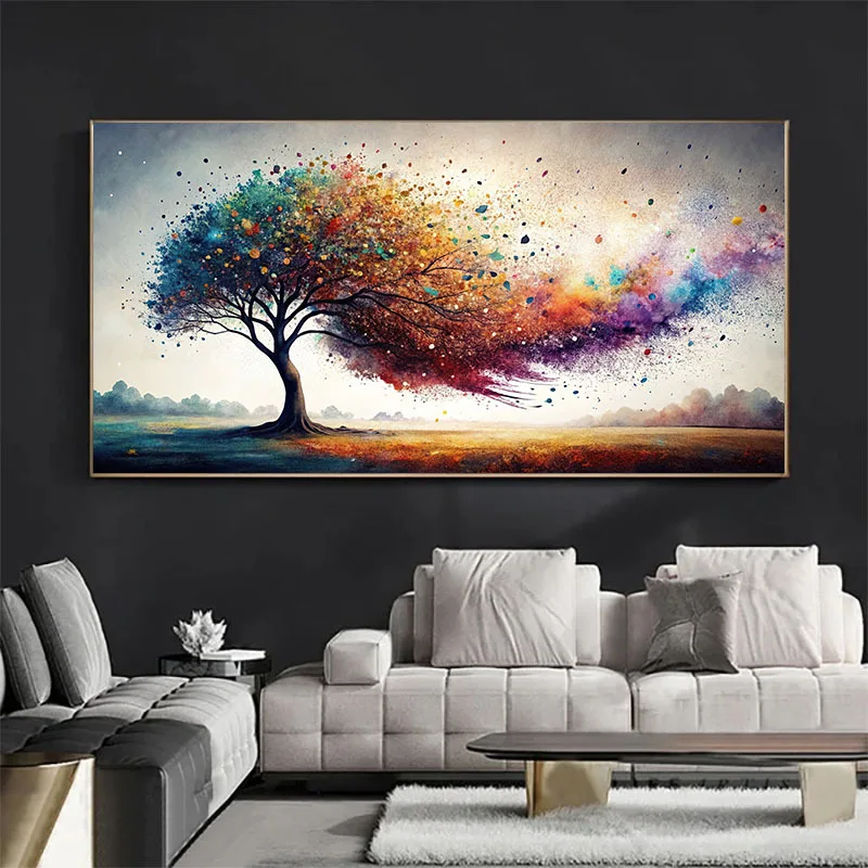 Abstract Tree of Life Wall Painting- A Vibrant, Frameless, Modern Decorative Painting in Color