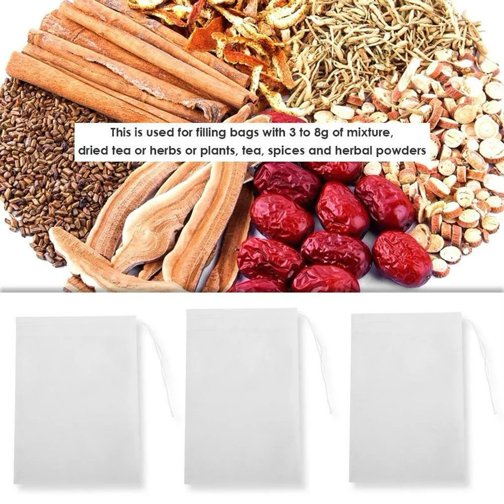 100pcs Disposable Teabags Spice Scented Tea Bags with String with Seal Filter Paper Strainer Steeper Drawstring Herb Pouch