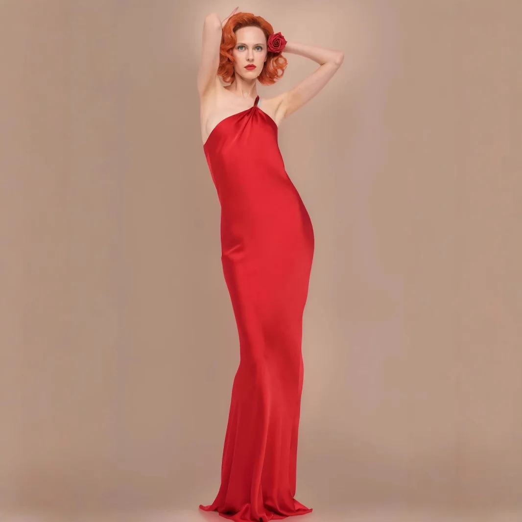 2025 novo vestido vermelho de cetim de alta qualidade com alças espaguete, sem costas, sexy cintura-cinch bodycon vestido longo robe feminino