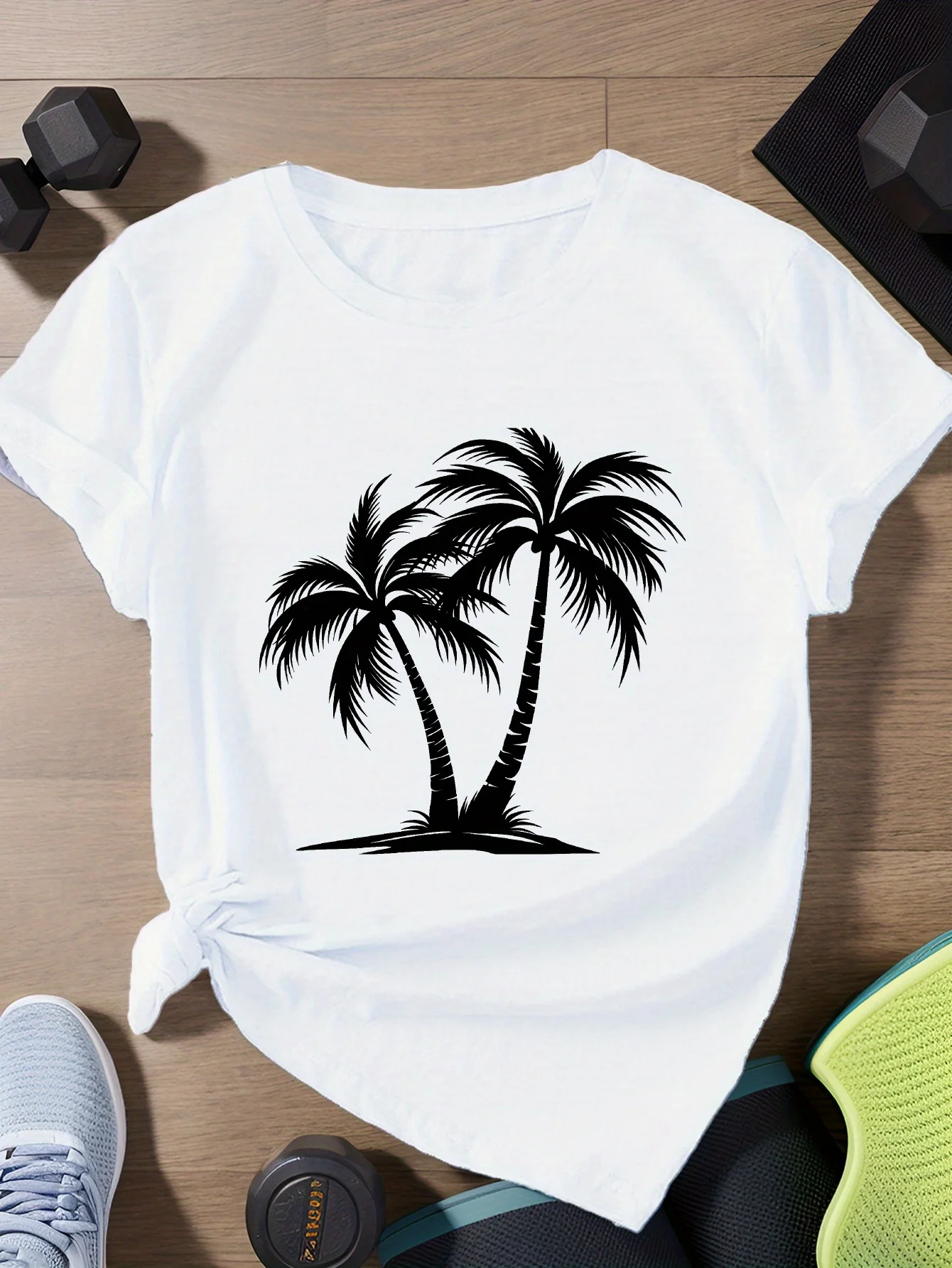 

Palm Trees Vector Women's Short Sleeve T-Shirt Harajuku Short Sleeve Casual T-shirt Clothing Street Tops Tees Aesthetic Clothes