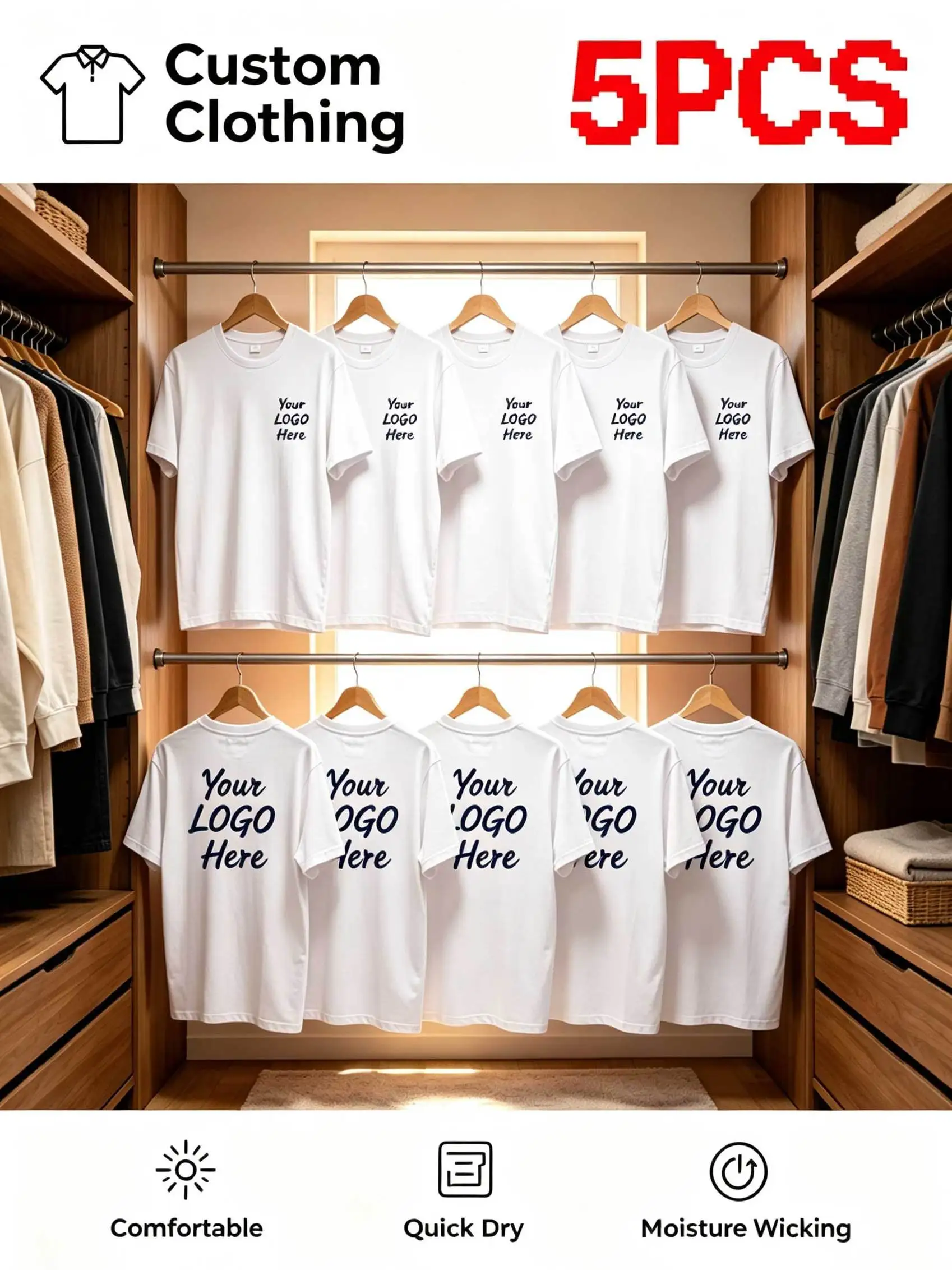 Personalized men's T-shirt 5PCS, add your graphics, short sleeved top, summer, send husband, boyfriend, lover, home