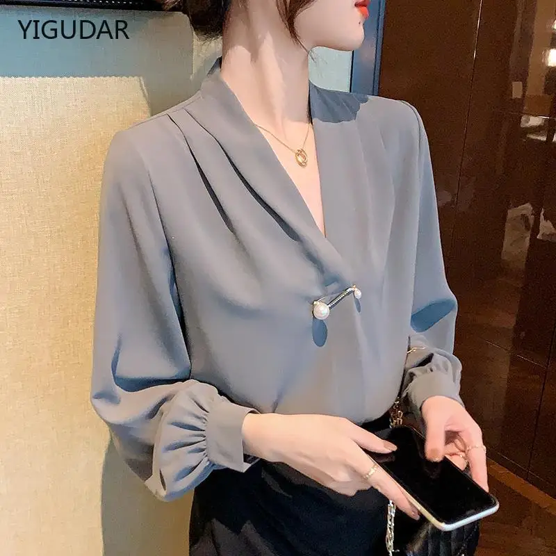 

Autumn Long Sleeve Chiffon Blouse Shirt Women Tops Blouse Women Blusas Mujer De Moda 2022 Stand Collar Blouse Women Shirts