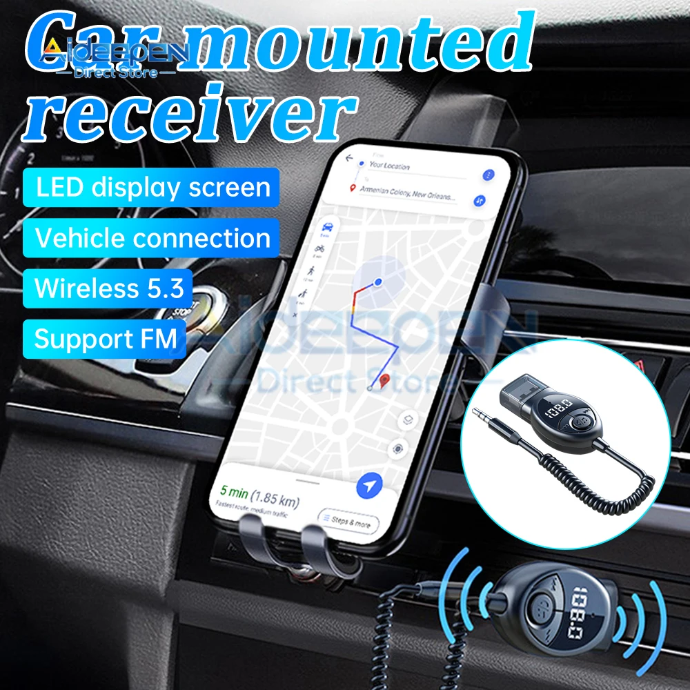 Wireless FM Transmitter Bluetooth 5.3 Car Audio Transmitter Bluetooth AUX Audio Receiver MP3 Player Car Kit Handsfree