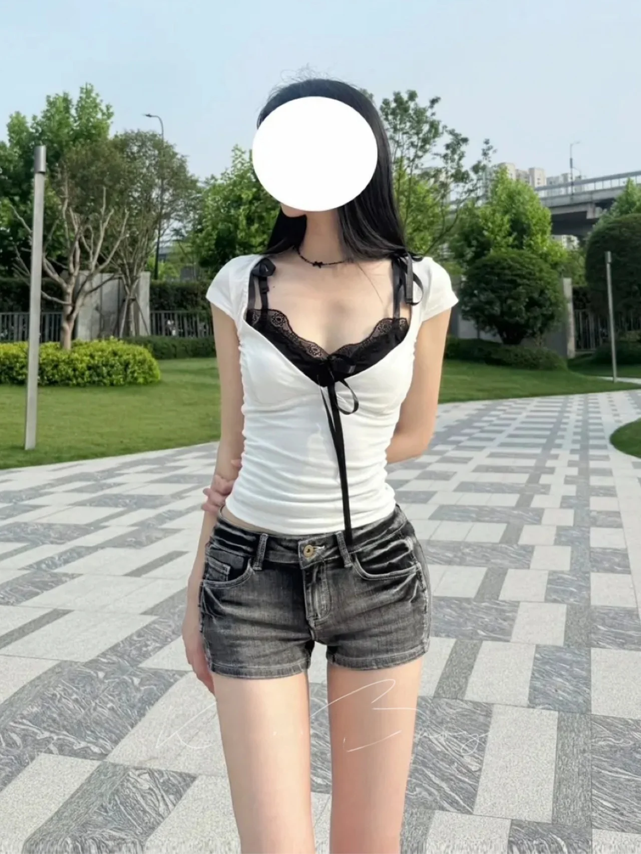

Low Waist Retro Washed Denim Shorts Women's Summer Slimming Hot Pants Butt Enhancing Low Waist Standard Fit High Elasticity