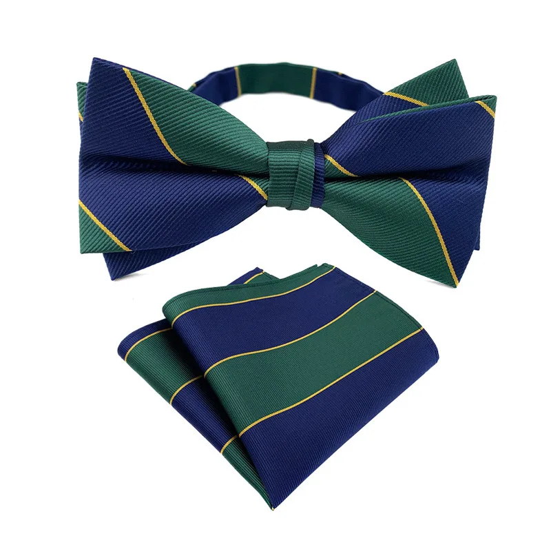 Moda masculina bowtie hanky conjunto noivo cavalheiro listrado cravat bolso toalha lenço festa de casamento biwtie para homem