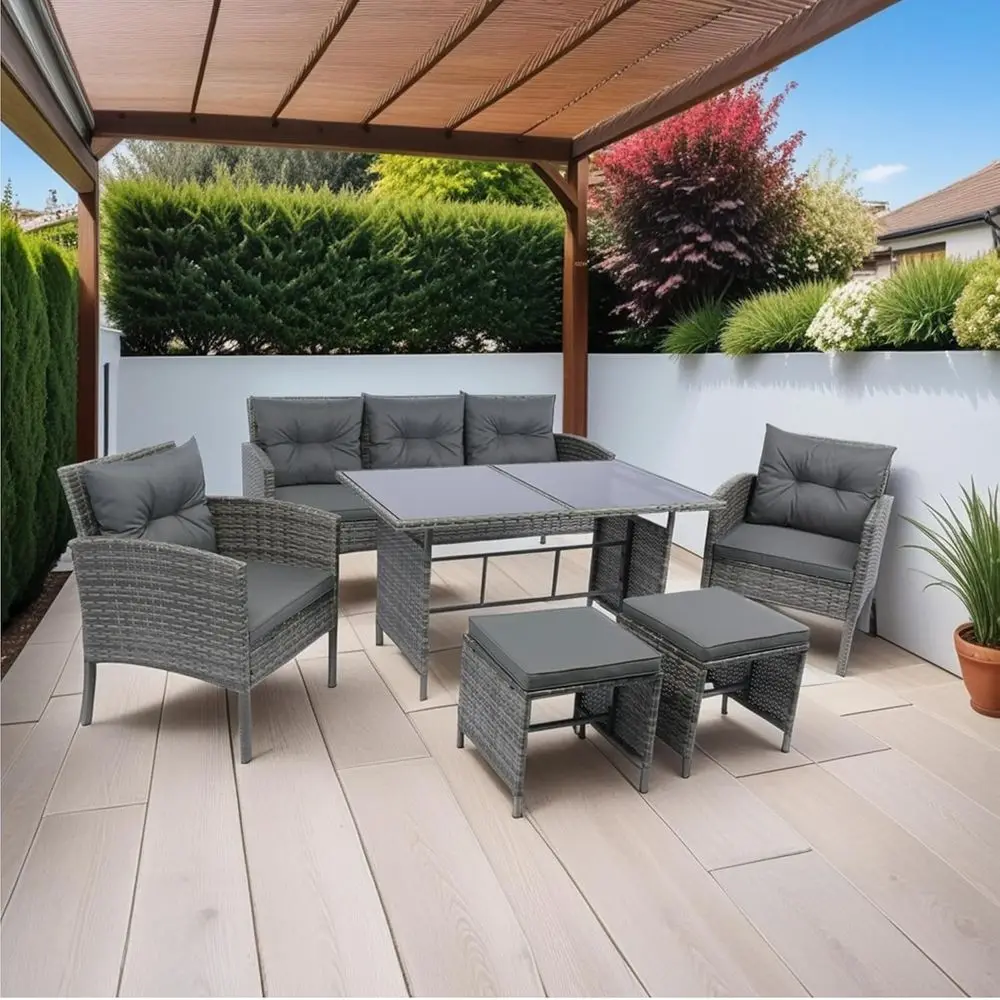 

6-Piece All-Weather Outdoor Dining Set with Cushions, Ideal for Patio, Backyard, Beach, and Garden
