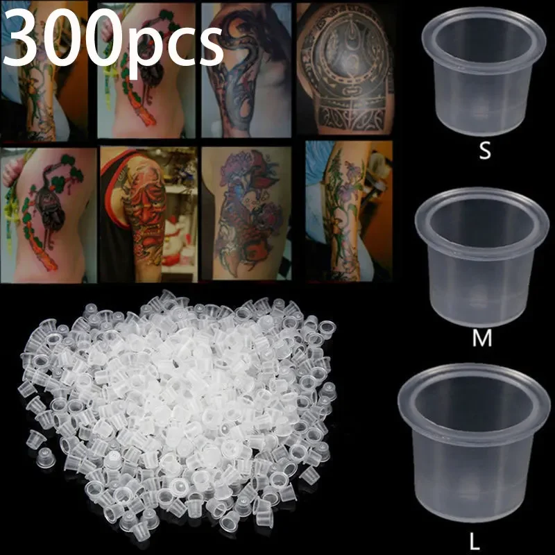 300pcs Disposable Tattoo Ink Caps Cups Pigment Holder Supplies Plastic Small Medium Large Tatoo Kits