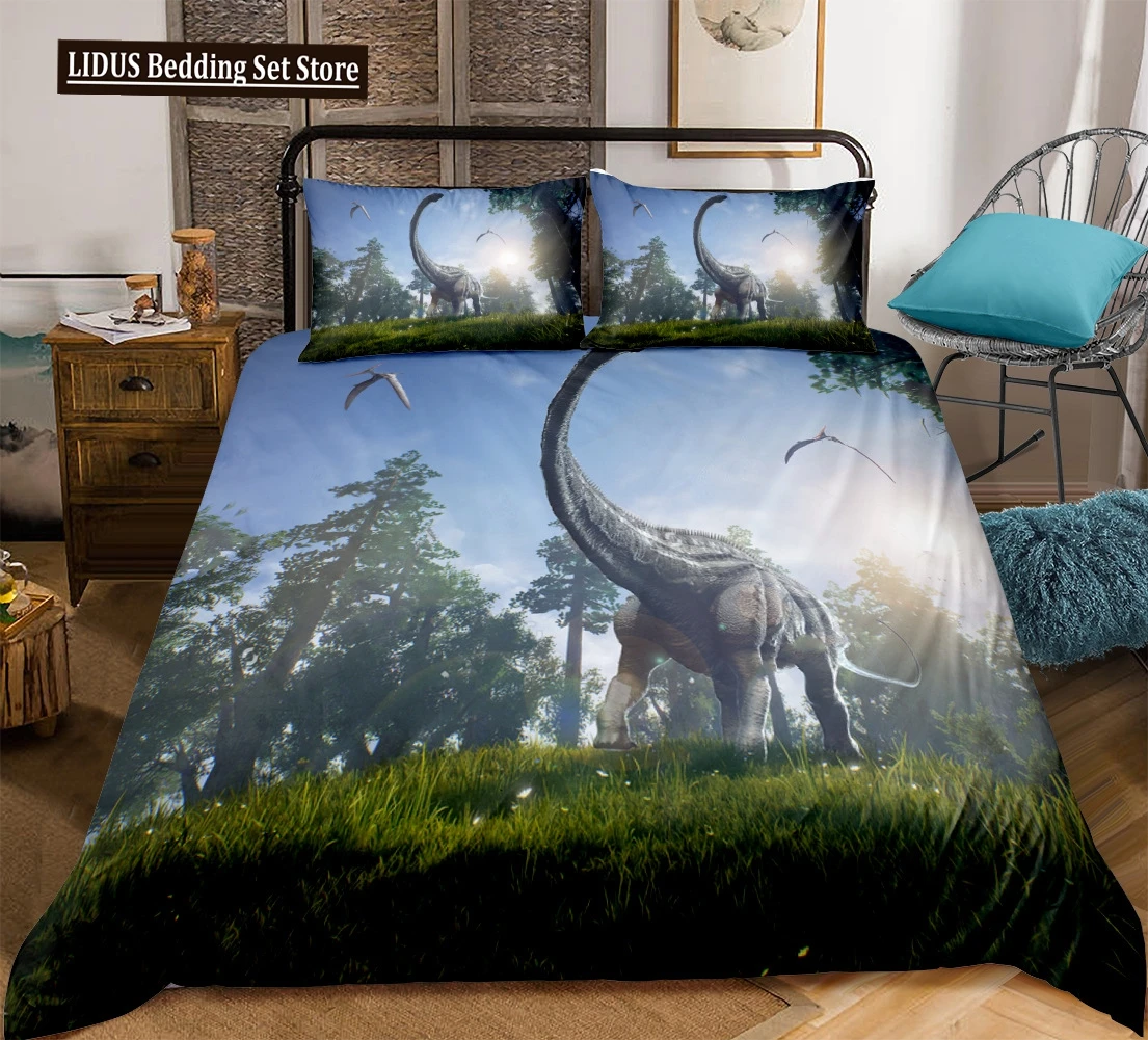 

Dinosaur Duvet Cover Set King Queen Full Twin Size Wild Animals Comforter Cover With Zipper For Boys Girl Polyester Bedding Set