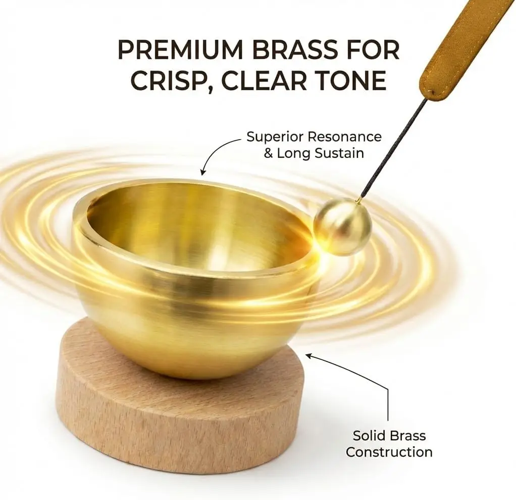 Mini Singing Bowl Set Small Portable Brass Meditation Sound Bowl with Copper Striker Ball Drawstring Pouch for Yoga Mindfulness
