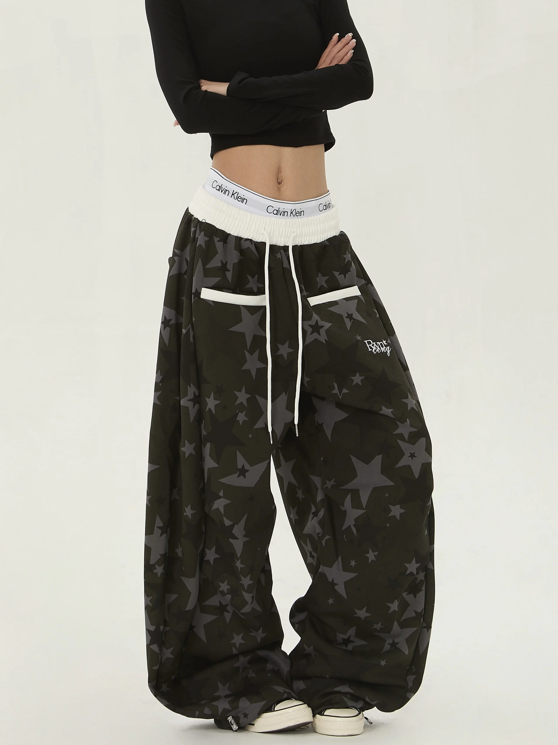 

Американские ретро-брюки с принтом звезд, широкие, свободные, повседневные, уличные, длинные, унисекс, в стиле Lazy Sle