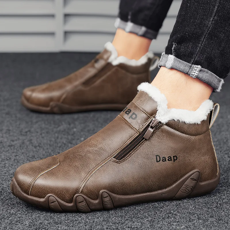 Men's Leather Shoes Luxury Designer Slip on Loafers Casual Ankle Boots for Men Comfortable Keep Warm in Winter Driving Moccasin