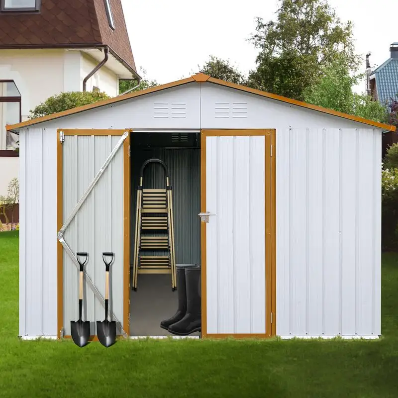 

12ft x 10ft Metal Garden Sheds for Outdoor Storage - White and Yellow Design