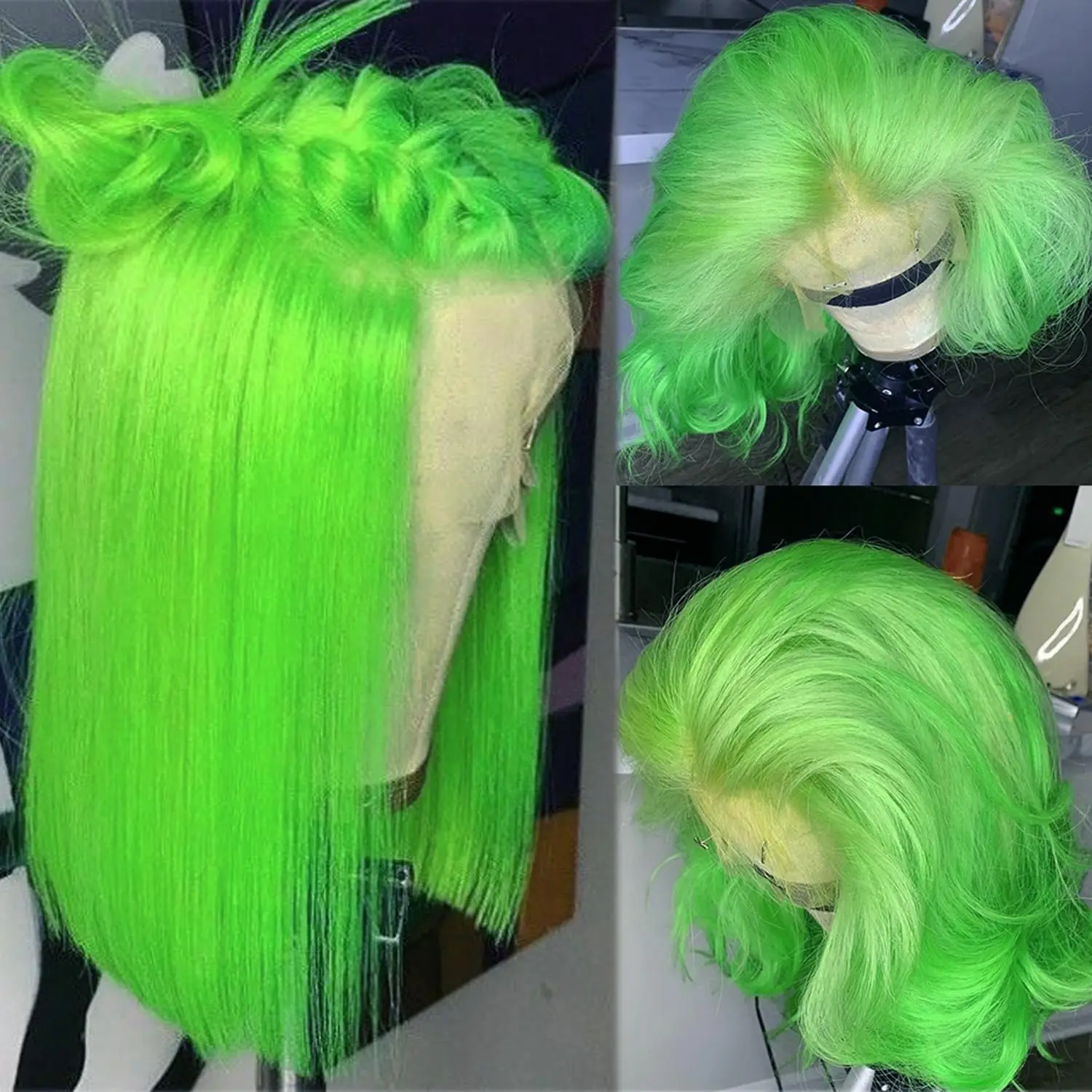 12 Inch Light Green Bob Wig Human Hair Glueless 13x4 HD Transparent Lace Frontal Wig Human Hair Bob Wigs PrePlucked 180% Density