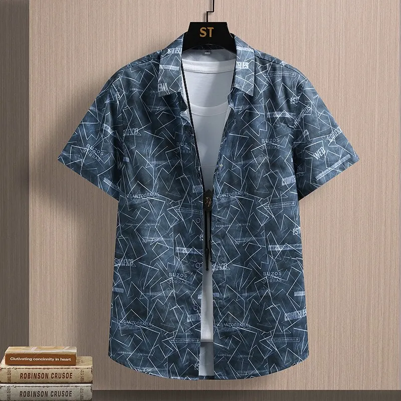 2025 Spring/Summer New Men's High Quality Fashion Casual Geometric Shape Ice Silk Quick Drying Non Ironing Short Sleeve Shirt