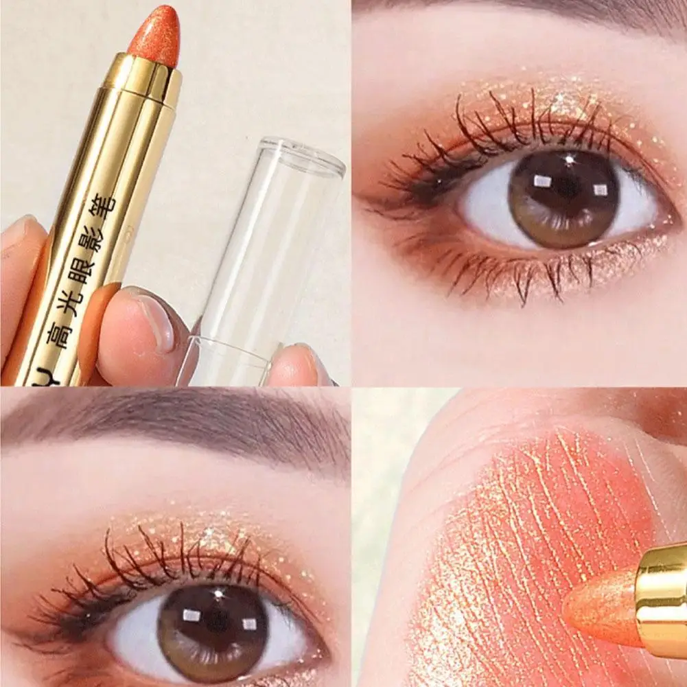 Neue Doppelkopf Lidschatten Stift Perl glanz Schimmer lange Highlight dauerhafte Make-up Auge Schönheit Werkzeuge Bleistift aufhellen Schatten con c9e9