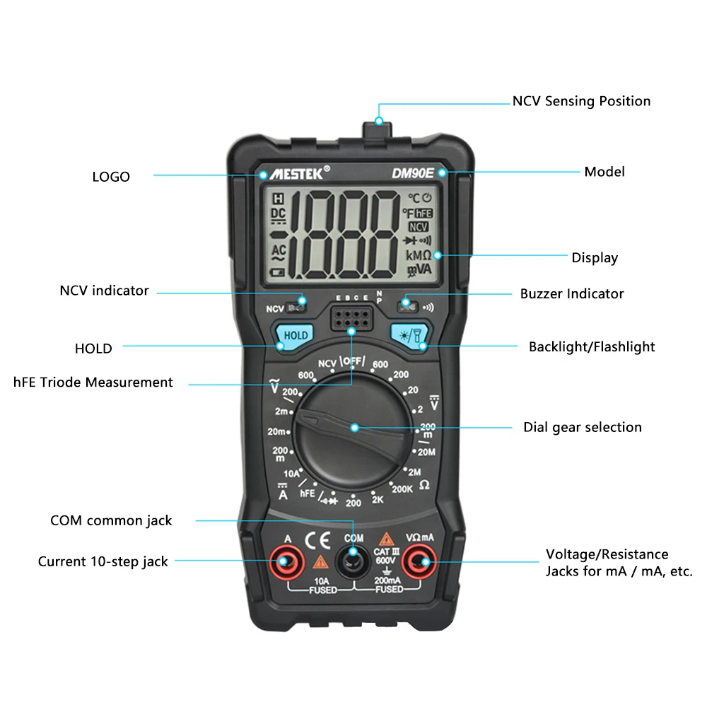 DM90E Mini Multimeters Digital Multimeter Auto Range Tester Multimetre 1999 Counts With Temperature Probe Multitester