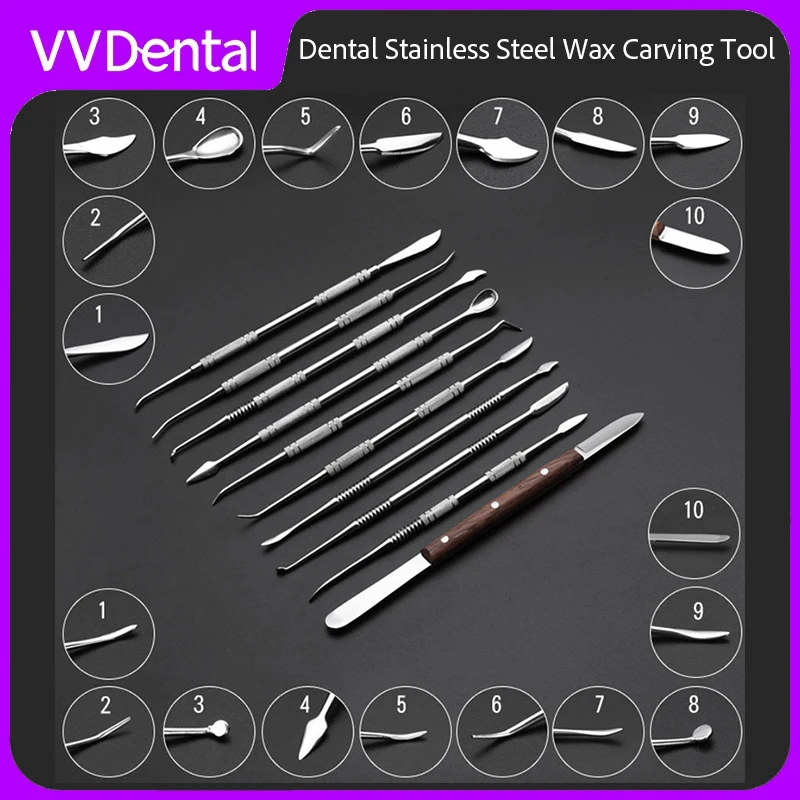 10Pcs Dental Stainless Steel Wax Carving Tool Set Sculpture Knife Dentistry Instrument for Dental Lab