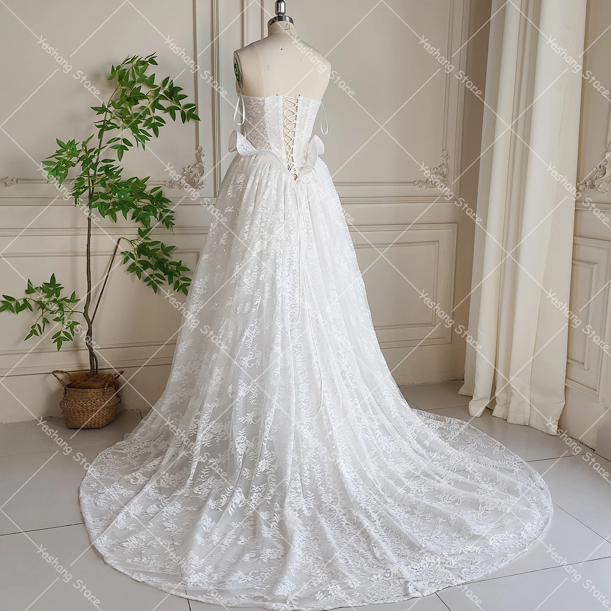 Strapless Basque Waist Lace Vintage Bridal Ballgowns Corset Lacing Closure Pointed Sweetheart Cutout A Line Luxe Wedding Dress