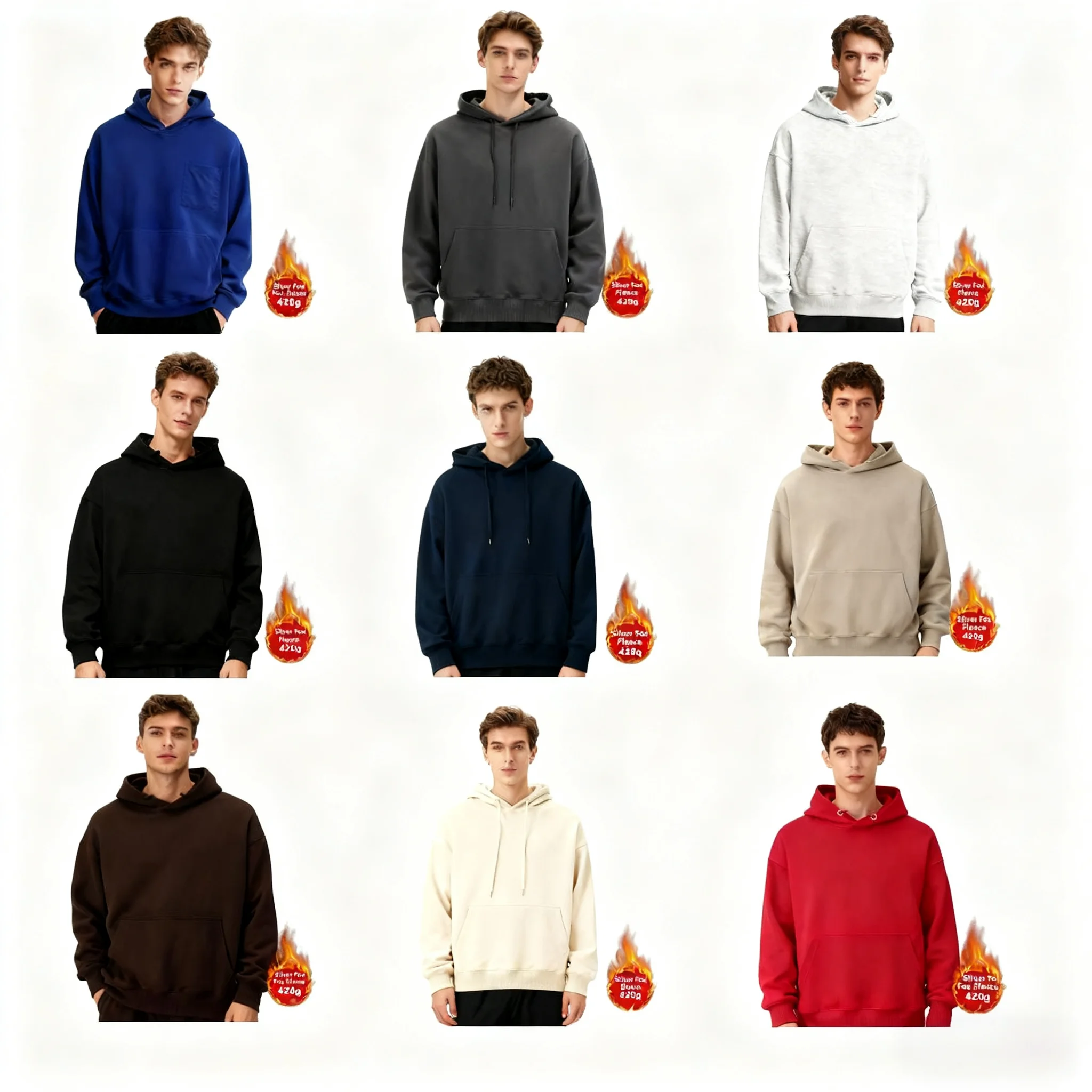 410G Heavyweight Hoodie für Herren, amerikanischer Stil, Sportbekleidung, einfarbiges Design, Herbst-Winter-Sweatshirt