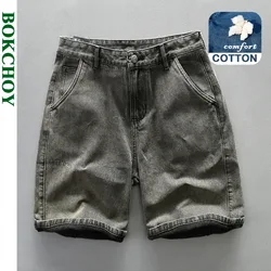 2024 Summer New Vintage Washed Cargo Denim Shorts Men Clothing Loose Soft Cotton Knee Length Men Pants AG7137