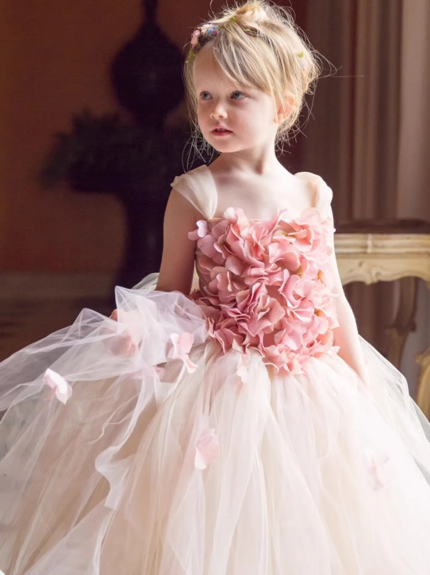 

Custom Flower Girl Dress For Wedding Birthday Party Pageant Kids Formal Gown Princess Tulle Ball Gown For Little Girls Elegant