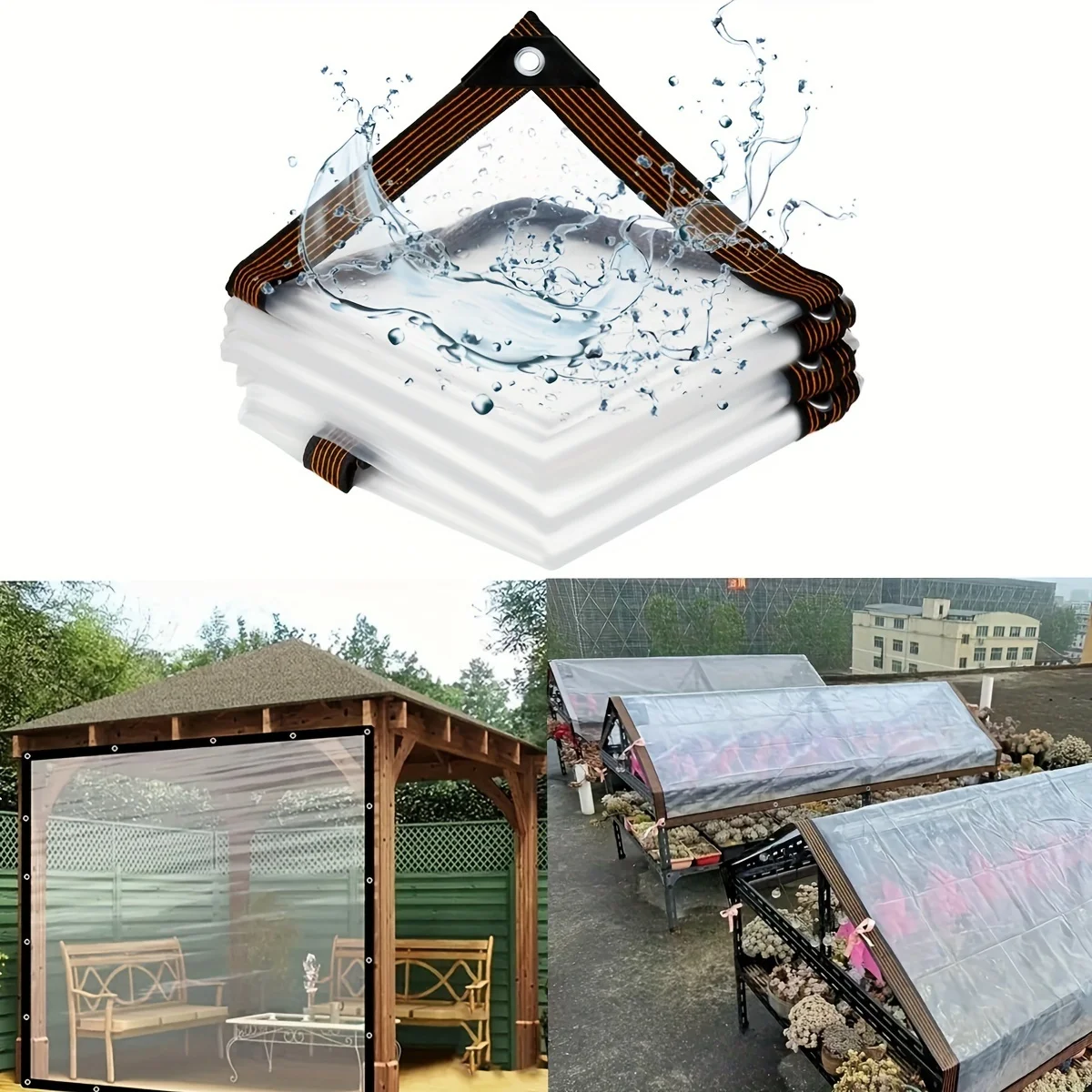 قماش القنب الشفاف المقاوم للمطر مع حلقات إغلاق ثلاثية - مثالية لسيناريوهات خارجية متعددة! مثالية لتظليل الفناء وحماية من الرياح