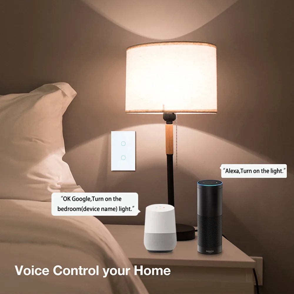 Wifi Smart Light Switch Wall Touch Switch Glass Panel Smartphone Voice Control No Neutral Wire Universal Tuya Alexa Google Home