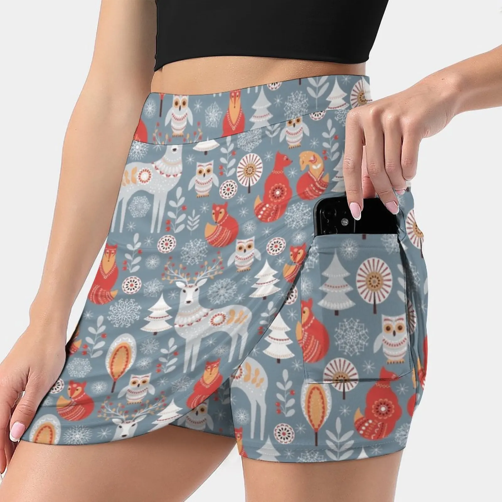 

Seamless Pattern With Winter Forest , Deer , Owl And Fox. Korean Fashion Skirt Summer Skirts For Women Light Proof Trouser