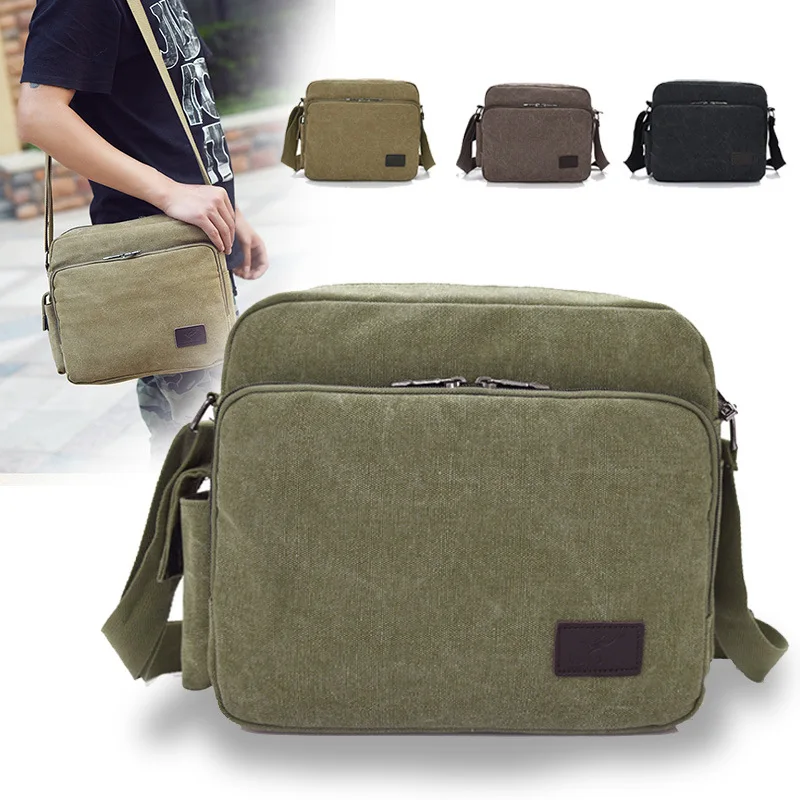 Men's Shoulder Bag Fashion Retro Canvas Bag Horizontal Multi-layer Large-capacity Multi-functional Diagonal Bag Cross Body Bag