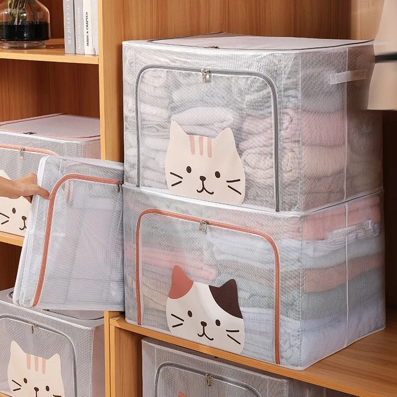 

Fully Transparent PVC Folding Clothing Storage Box Animal Head Cat Head Large Capacity Storage Box Baina Box Storage Boxes