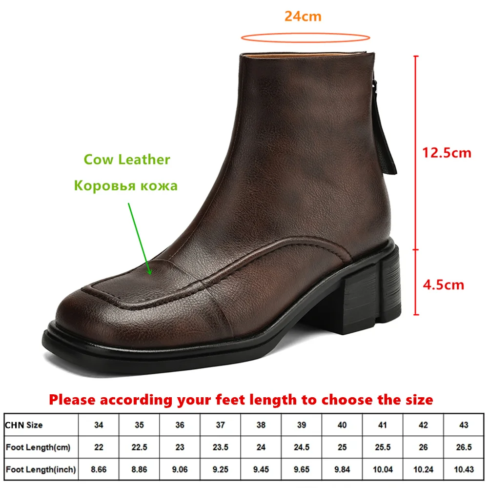 Aucegi النمط الكلاسيكي جلد طبيعي شتاء دافئ الثلوج حذاء من الجلد النساء ساحة تو سميكة عالية الكعب عودة سستة ركاب الأحذية #6