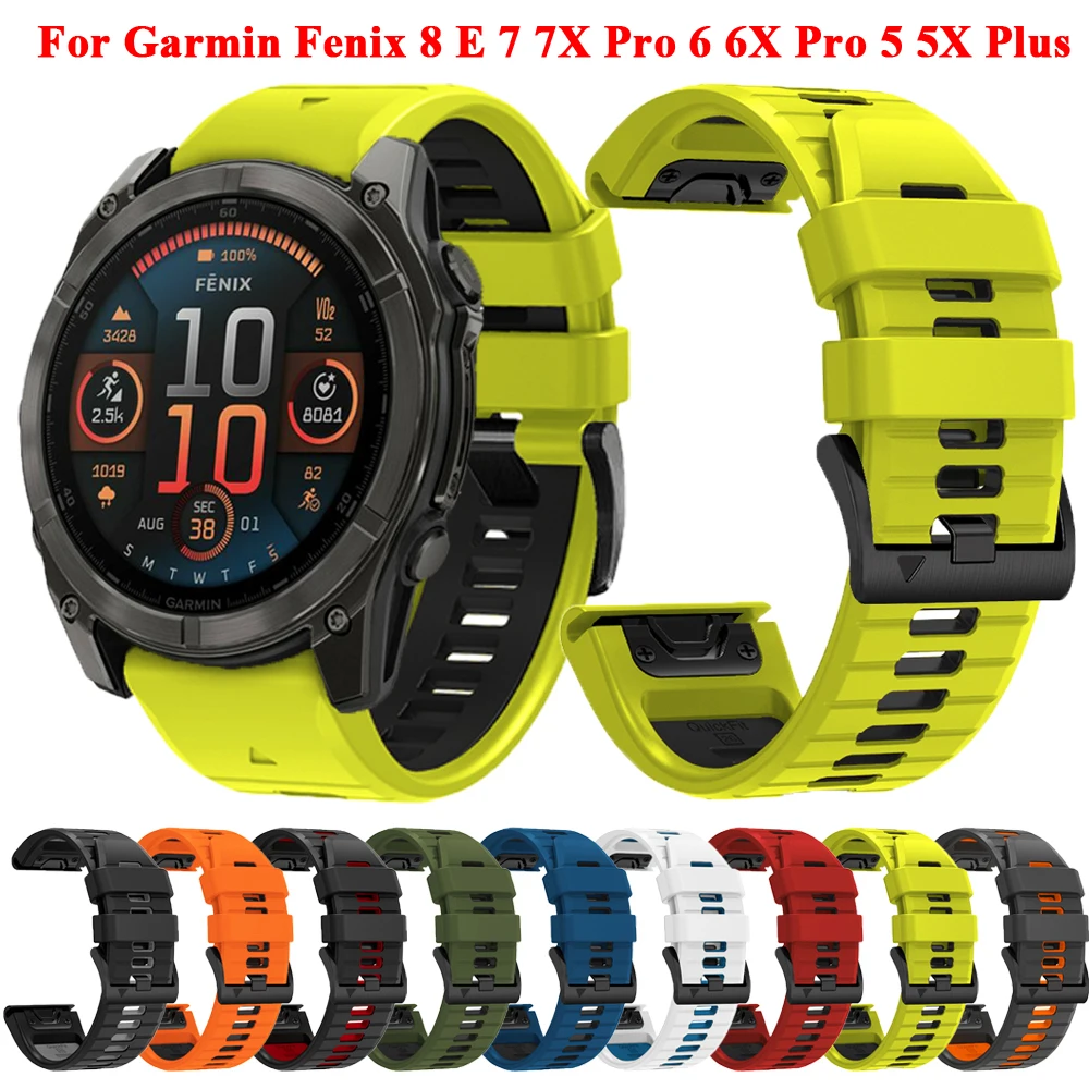 QuickFit 26mm 22mm Silicone Strap suitable for Garmin Fenix 8 47mm 51mm/Fenix E/7X 7 Pro/6X 6 Pro/5 5X Plus Strap Accessories