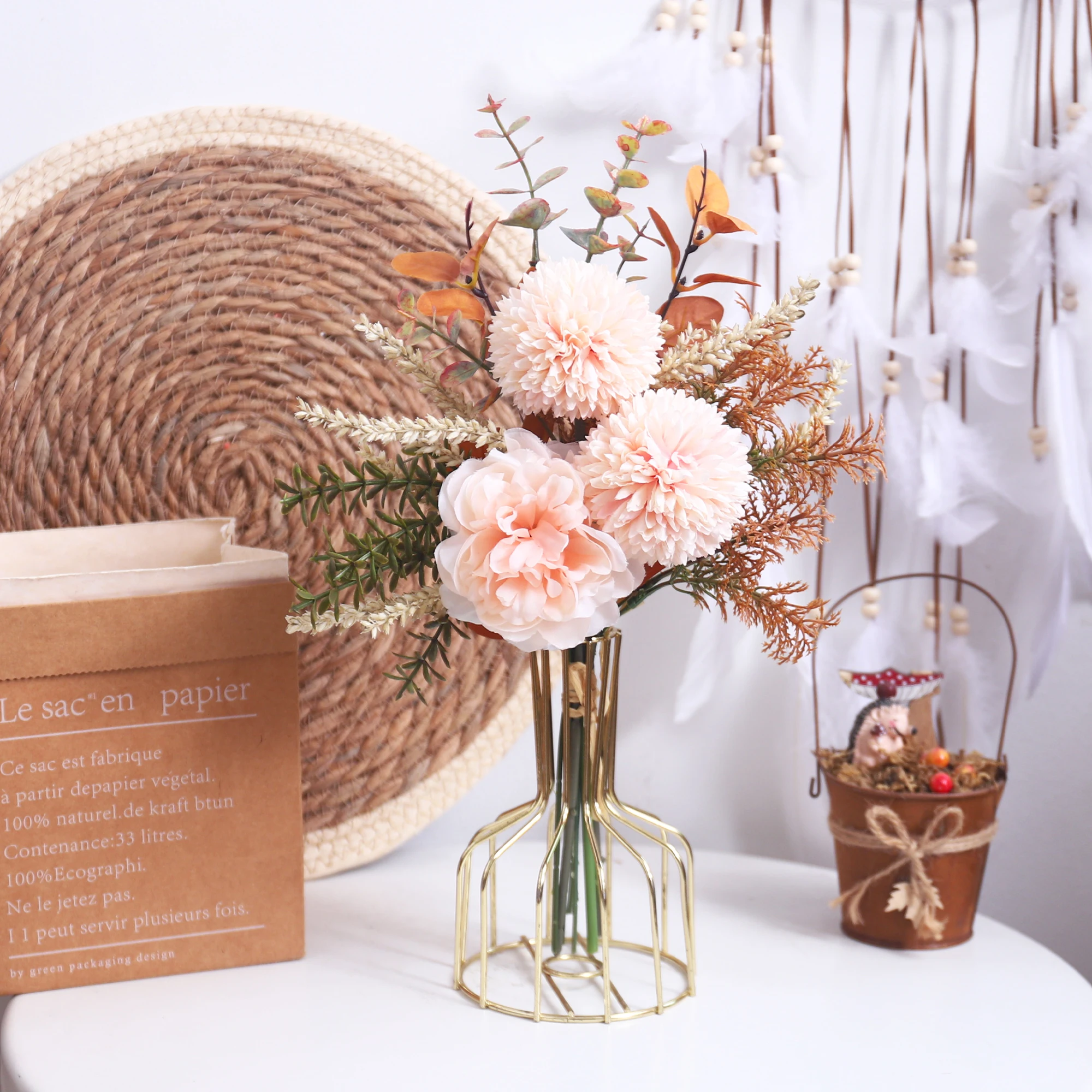 Ramo de peonías de diente de león, flores artificiales para decoración del hogar, decoración de boda, jarrones artesanales, arreglo floral, accesorios para fiestas en el jardín