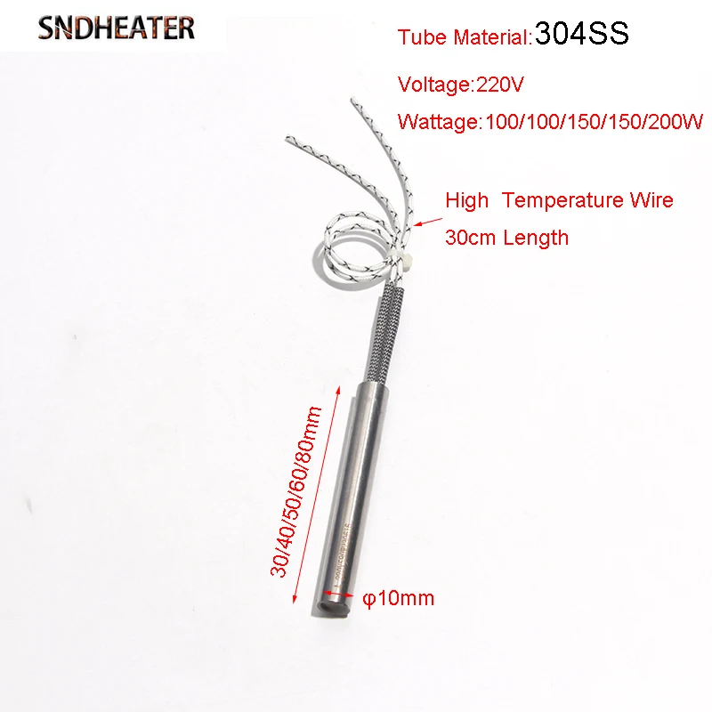 SNDHEATER 110 V 220 V Cartuccia Stampo Elemento Riscaldante Riscaldatore 10x30-80mm Lunghezza Prezzo di Fabbrica Asta di Riscaldamento 304SS 100 W-200 W 5 pz/lotto