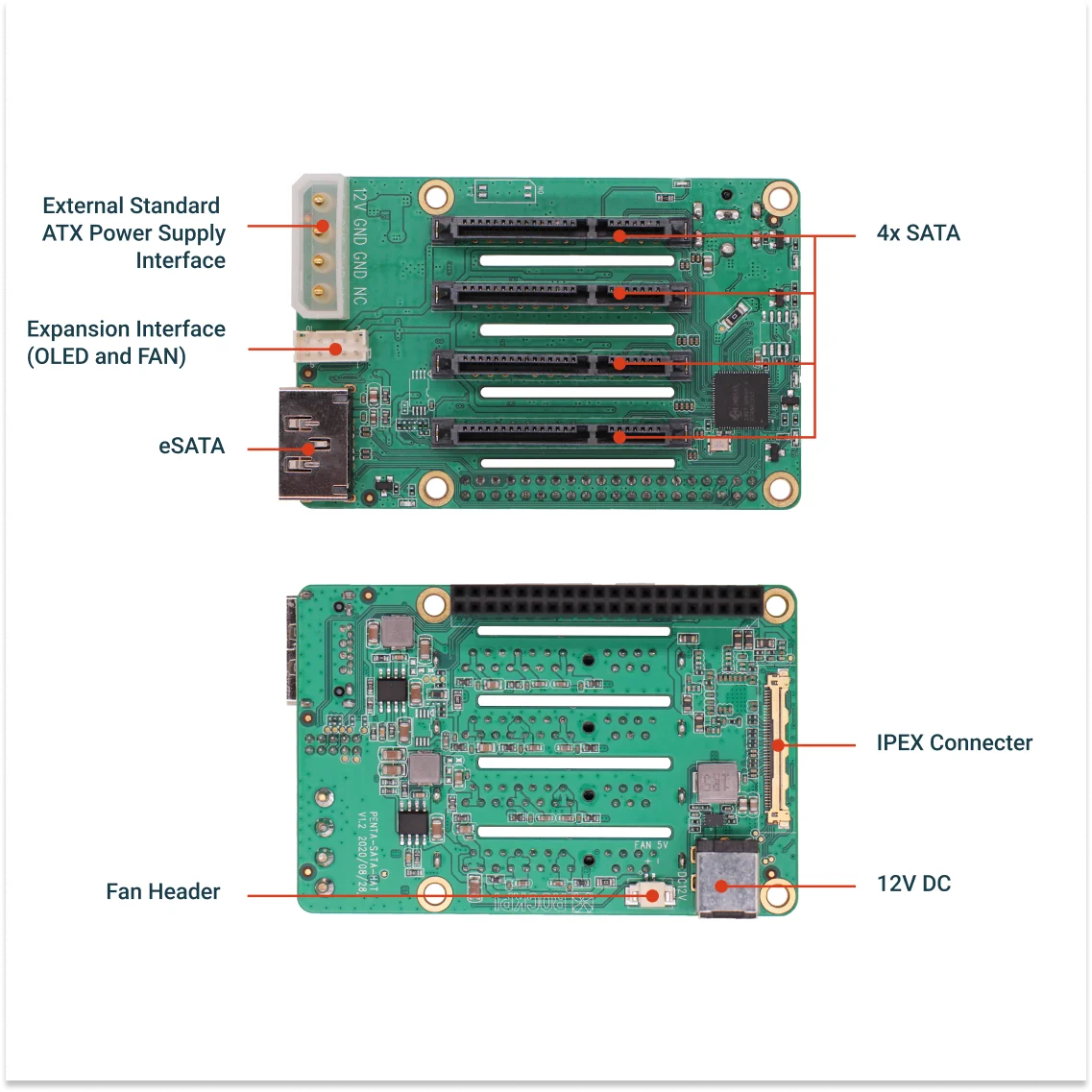 Radxa Penta SATA HAT - Up to 5x SATA Disks HAT for Raspberry Pi 5 and ROCK Pi SBCs, 3C, 5A, 4A / 4B / 4SE / 4A+ / 4B+ / 3A image 4