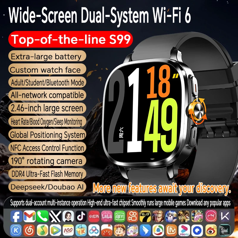 S99 ساعة ذكية 2.4 بوصة شاشة Amoled أكبر أندرويد 10.0 5G LTE ساعة ذكية مع 190 ° كاميرا دوارة ببطارية 2100 مللي أمبير في الساعة #1