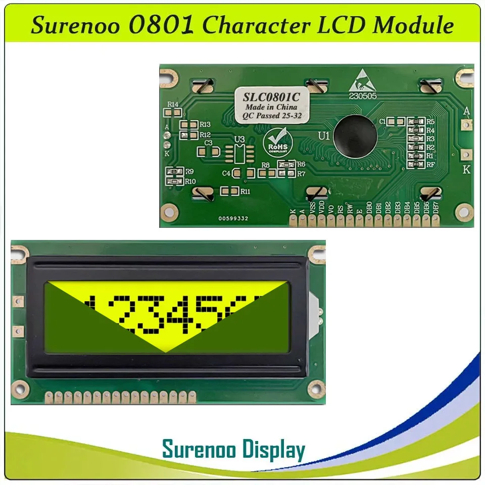 Surenoo 0801 801 8X1 8*1 Character LCD Module Display Screen Panel LCM Parallel PPI Serial IIC AIP31066 SPLC780D HD44780