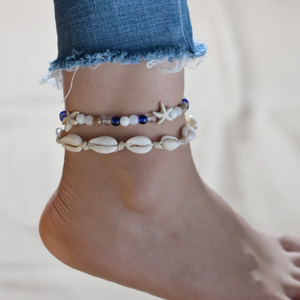 1SET Boho Shell Anklets For Women Crystal Beads Charm Anklet Beach Barefoot Bracelet ankle Leg Chain Foot New Jewelry 2024